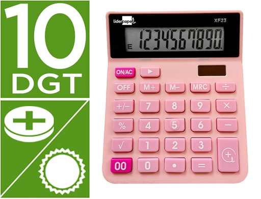 [163488] Calculadora liderpapel sobremesa xf23 10 digitos solar y pilas color rosa 127x105x24 mm