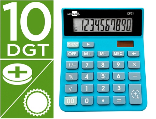 [163486] Calculadora liderpapel sobremesa xf21 10 digitos solar y pilas color azul 127x105x24 mm
