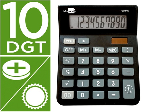 [163485] Calculadora liderpapel sobremesa xf20 10 digitos solar y pilas color negro 127x105x24 mm