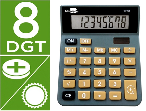 [163483] Calculadora liderpapel sobremesa xf18 8 digitos solar y pilas color gris 127x105x24 mm