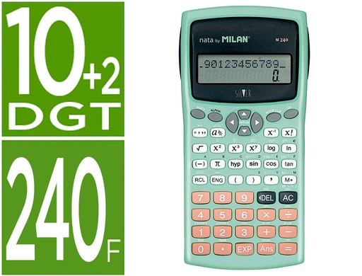[160412] Calculadora milan cientifica m240 silver 2 lineas 240 funciones 10+2 digitos color verde turquesa con tapa color