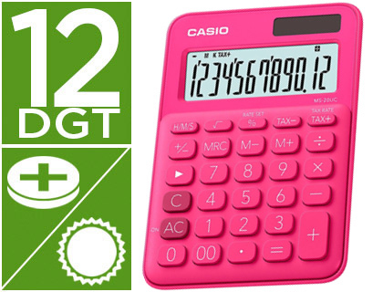 [155211] Calculadora casio ms-20uc-rd sobremesa 12 digitos tax +/- color fucsia