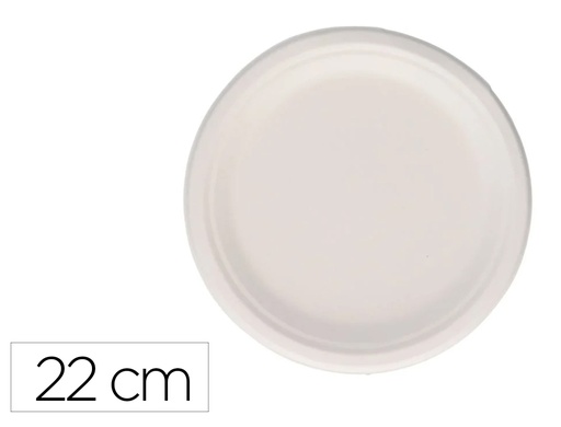 [171062] Plato fibra caña azucar bunzl biodegradable 22 cm diametro color blanco paquete de 50 unidades
