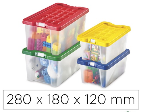 [170843] Caja multiusos faibo transparente con asas y tapa colores capacidad 4 l 280x180x120 mm