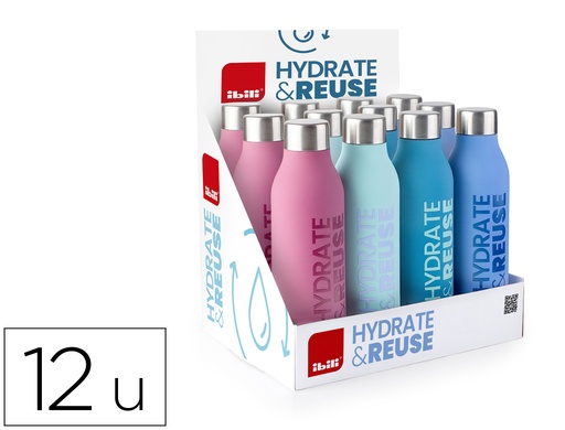 [167542] Botella portaliquidos ibili doble pared libre bpa 500 ml expositor de 12 unidades colores surtidos