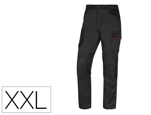 [167246] Pantalon de trabajo deltaplus con cintura elastica 7 bolsillos color gris-rojo talla xxl