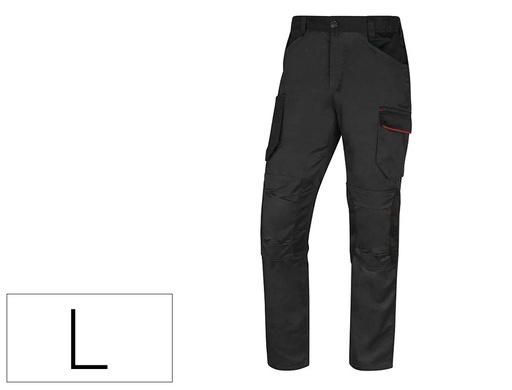 [167244] Pantalon de trabajo deltaplus con cintura elastica 7 bolsillos color gris-rojo talla l