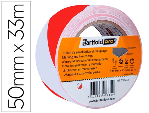 [165437] Cinta adhesiva tarifold seguridad para marcaje y señalizacion de suelo 33 mt x 50 mm color blanco/rojo