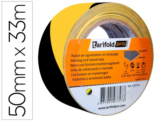 [165436] Cinta adhesiva tarifold seguridad para marcaje y señalizacion de suelo 33 mt x 50 mm color negro/amarillo