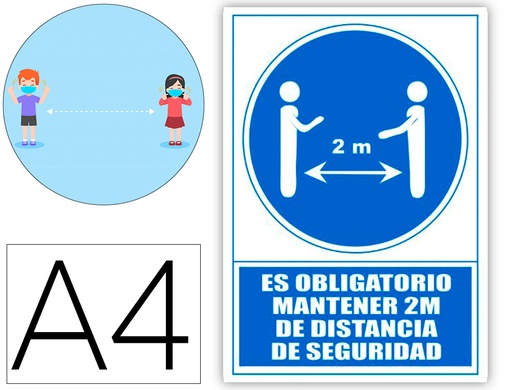 [160645] Pictograma archivo 2000 obligatorio mantener 2 m de distancia de seguridad pvc color azul 210x297 mm