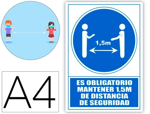 [160644] Pictograma archivo 2000 obligatorio mantener 1,5 m de distancia de seguridad pvc color azul 210x297 mm