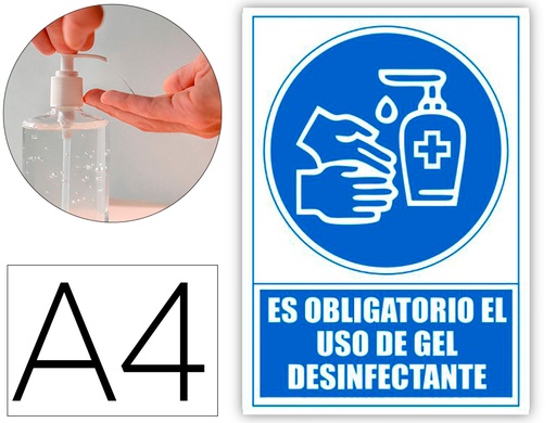 [160643] Pictograma archivo 2000 obligatorio el uso de gel desinfectante pvc color azul 210x297 mm