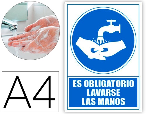 [160642] Pictograma archivo 2000 obligatorio lavarse las manos pvc color azul 210x297 mm
