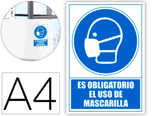 [160640] Pictograma archivo 2000 obligatorio el uso de mascarilla pvc color azul 210x297 mm