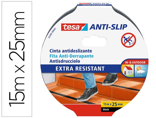[160534] Cinta antideslizante adhesiva tesa uso interior / exterior color negro 15 mt x 25 mm
