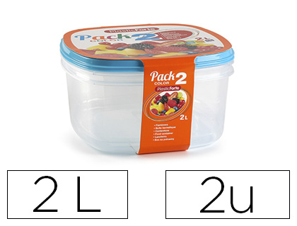 [155916] Fiambrera plasticforte transparente tapa color 2 litros pack 2 unidades