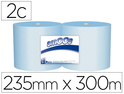 [78535] Papel secamanos industrial amoos 2 capas 235 mm x 300 mt color azul paquete de 2 rollos