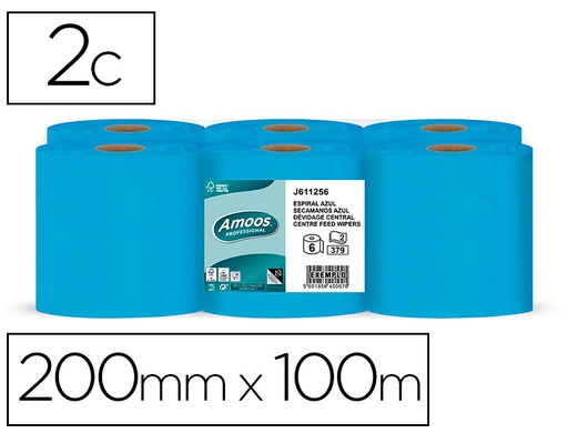 [78533] Papel secamanos amoos 2 capas professional 200 mm x 125 mt color azul paquete de 6 rollos