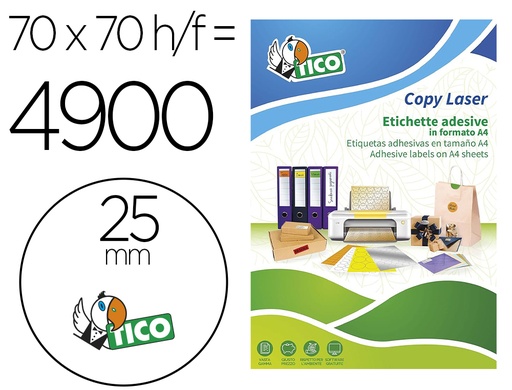 [169482] Etiqueta adhesiva tico naranja fluorescentes permanente fsc laser/inkjet/fotocopia redonda 25 mmcaja de 4900 unidades