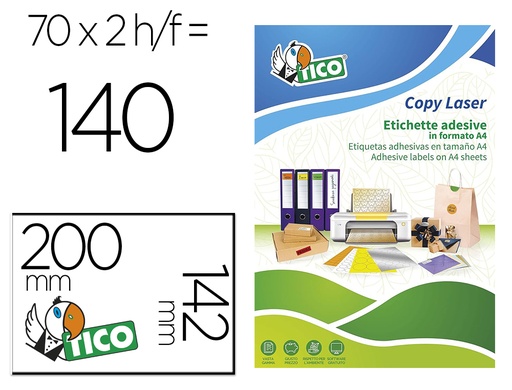 [169480] Etiqueta adhesiva tico rojo fl uorescentes permanente fsc laser/inkjet/fotocopia 200x142 mmcaja de 140 unidades