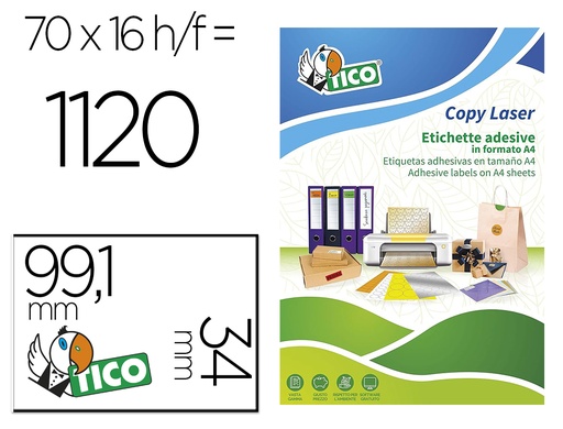 [169474] Etiqueta adhesiva tico amarill o fluorescentes permanente fsclaser/inkjet/fotocopia 99,1x34mm caja de 1120 unidades
