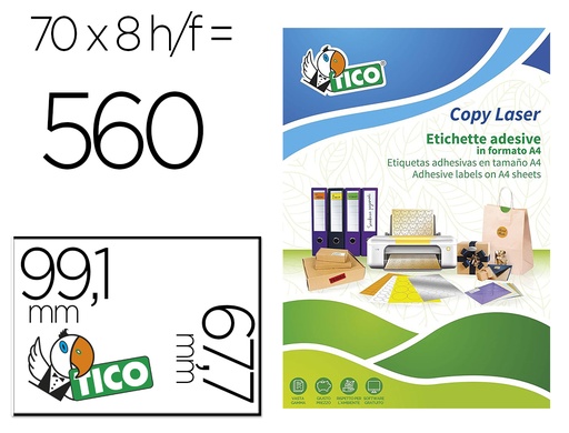 [169462] Etiqueta adhesiva tico amarill o fluorescentes permanente fsclaser/inkjet/fotocopia 99,1x67,7 mm caja de 560 unidades