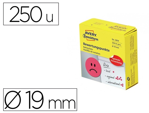 [167924] Etiqueta adhesiva avery smile rojo triste 19 mm rollo de 250 unidades