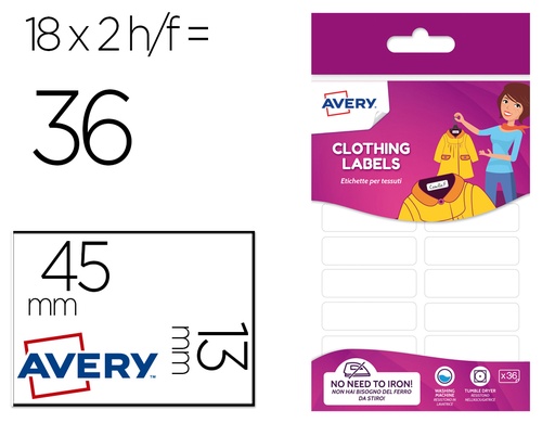 [167916] Etiqueta avery para textil sin planche 45x13 mm blister de 36 unidades
