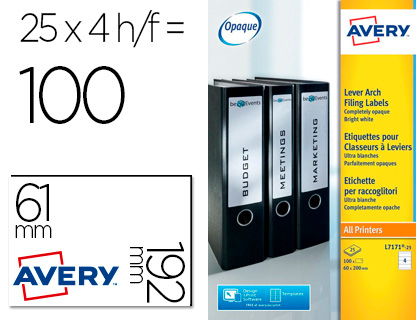 [155943] Etiqueta adhesiva avery permanente blanca 61x192 mm para lomo archivador laser caja de 100 unidades