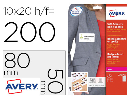 [154727] Identificativo adhesivo avery acetato de seda tamaño 80x50 mm removible laser caja de 100unidades