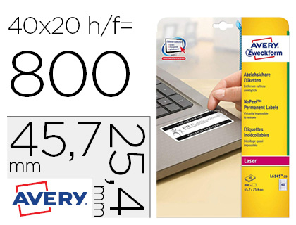 [154725] Etiqueta adhesiva resistente avery 45,7x25,4 mm permanente laser blanca caja de 800 unidades