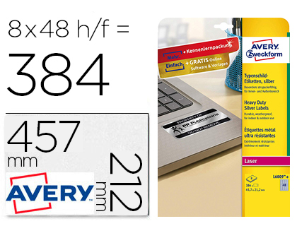 [153610] Etiqueta adhesiva resistente avery poliester plata 45,7x21,2 mm laser pack de 8 unidades