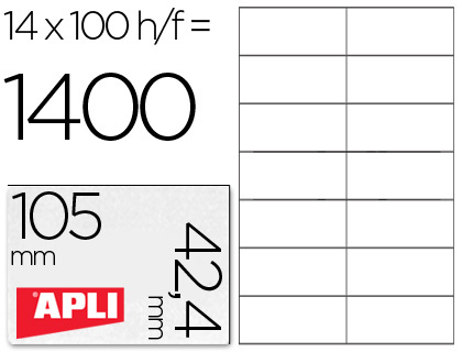 [97711] Etiqueta adhesiva apli 1277 tamaño 105x42.4 mm -fotocopiadora -laser e inkjet-caja con 1400 etiquetas