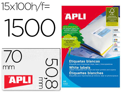 [79751] Etiqueta adhesiva apli 1295 tamaño 70x50,8 mm fotocopiadora laser ink-jet caja con 100 hojas din a4