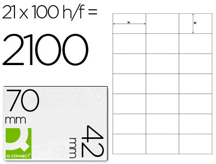 [77869] Etiqueta adhesiva q-connect kf10648 tamaño 70x42 mm fotocopiadora laser ink-jet caja con 100 hojas din a4