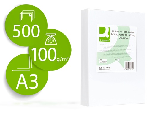 [75066] Papel fotocopiadora q-connect ultra white din a3 100 gramos paquete de 500 hojas