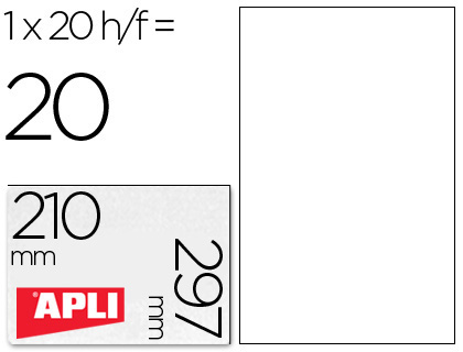 [52781] Etiqueta adhesiva apli translucidas 1225 210x297 mm fotocopiadora laser caja con 20 etiquetas
