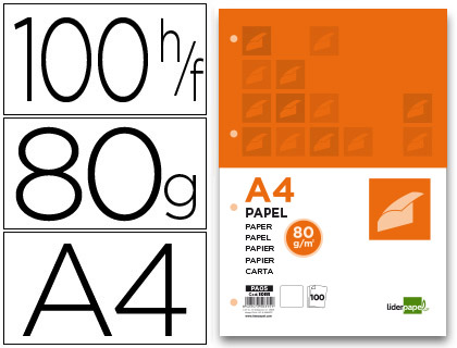 [50315] Papel liderpapel a4 80g/m2 liso 4 taladros paquete de 100 hojas