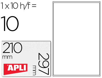 [46814] Etiquetas adhesivas apli transparentes poliester para impresora ink-jet 210x297 mm presentadas en carpetas de 10