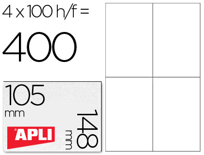 [43737] Etiqueta adhesiva apli 1280 tamaño 105x148 mm para fotocopiadora laser ink-jet caja con 100 hojas din a4