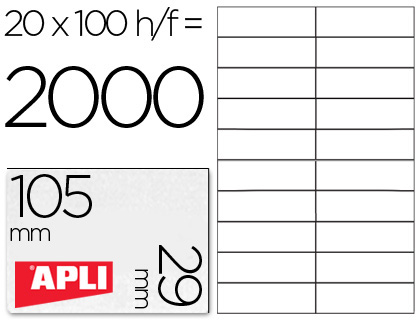 [43734] Etiqueta adhesiva apli 1299 tamaño 105x29 mm para fotocopiadora laser ink-jet caja con 100 hojas din a4
