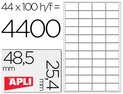[43732] Etiqueta adhesiva apli 1285 tamaño 48,5x25,4 mm para fotocopiadora laser ink-jet caja con 100 hojas din a4