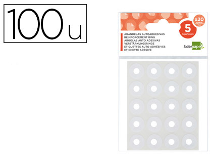 [42986] Arandela autoadhesiva liderpapel blanca blister de 100 unidades