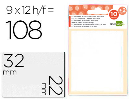[35497] Etiquetas liderpapel sobre de 10 h. + 2 h. obsequio 22x32 mm -9 unidades por hoja