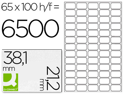 [34379] Etiqueta adhesiva q-connect kf00573 -tamaño 38,1x21,2 mm -fotocopiadora -laser -ink-jet-caja con 100 hojas din a4