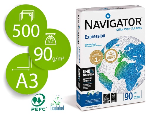 [28238] Papel fotocopiadora navigator din a3 90 gramos papel multiuso ink-jet y laser paquete de 500 hojas