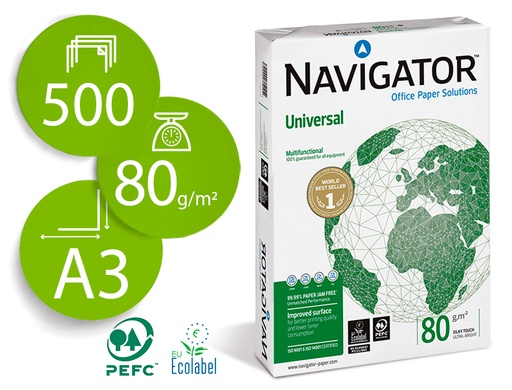 [28234] Papel fotocopiadora navigator din a3 80 gramos papel multiuso ink-jet y laser paquete de 500 hojas