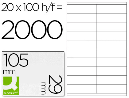 [26476] Etiqueta adhesiva q-connect kf26093 tamaño 105x29 mm fotocopiadora laser ink-jet caja 100 h din a4 esp.hacienda