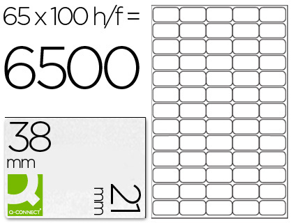 [25685] Etiqueta adhesiva q-connect kf01581 tamaño 38,1x21,2mm fotocopiadora laser ink-jet caja con 100 hojas din a4