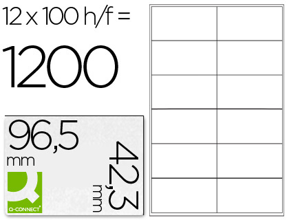 [25682] Etiqueta adhesiva q-connect kf10652 tamaño 96,5x42,3 mm fotocopiadora laser ink-jet caja con 100 hojas din a4